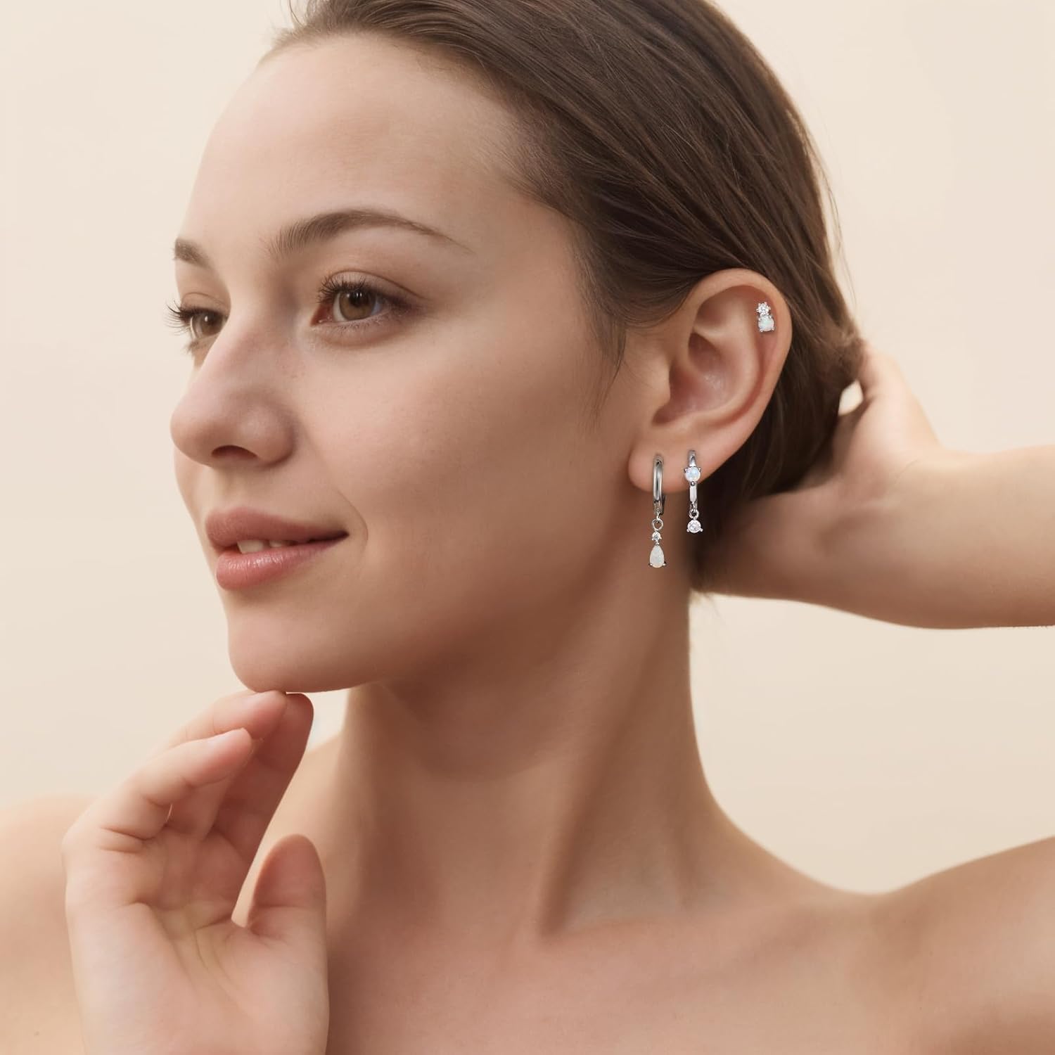 Angelady Opal Earrings Set for Women, Hypoallergenic S925 Sun Stud Earring for Sensitive Ears, Dainty Hoop Huggie Silver Opal Dangle Earring Stacks, Blue Earrings for Women Trendy 2025 - Image 2