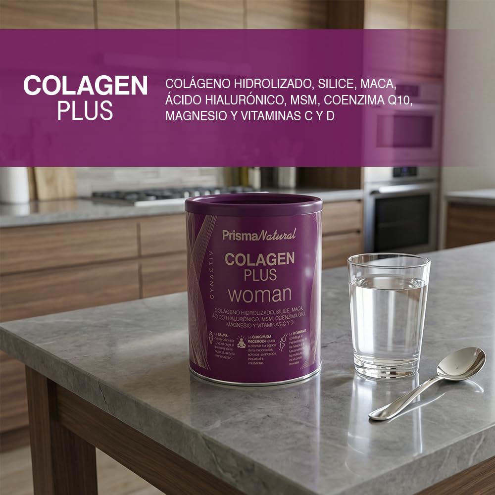Colágeno Hidrolizado para Mujer – 300 g - Colagen Plus Woman Glucosamina, Condroitina, MSM, Calcio, Magnesio, Vitamina C y D – Complemento Alimenticio – Apoyo Mujer, Huesos y Piel - Prisma Natural