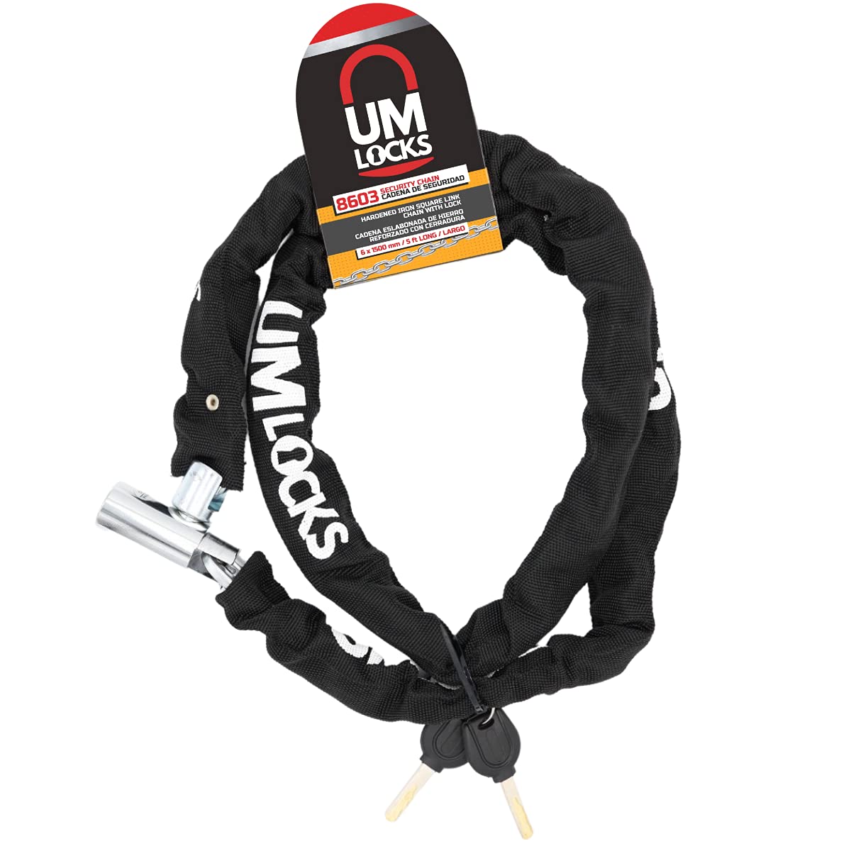 UM Bike Lock, 5 Ft Extra Long Chain Lock 6mm Heavy Duty Anti-Theft Bicycle Lock Bike Chain Lock with 2 Keys, Great for Bicycle, Motorbike, Gate, Sports Equipments (5 Ft - 6mm)