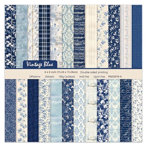 Blue Floral Scrapbooking Paper Pad (24 Sheets)