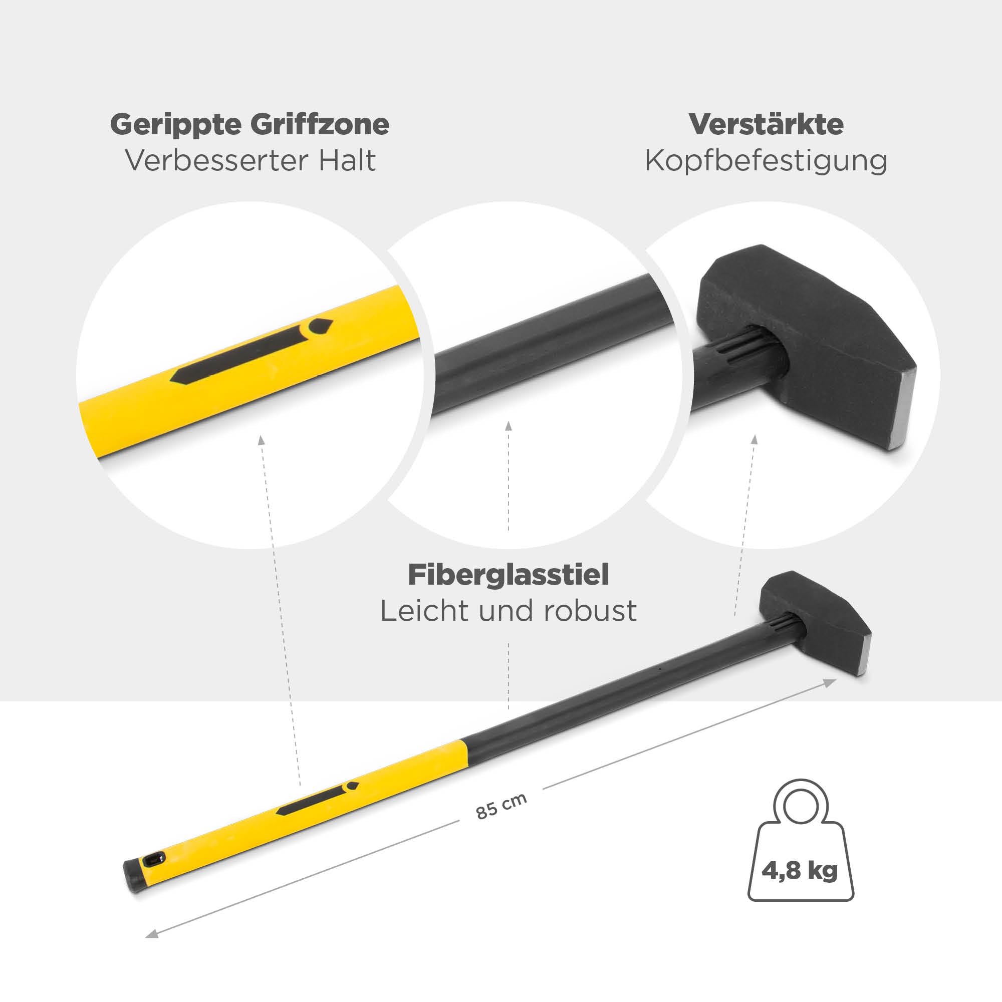 blizz-z Vorschlaghammer profi mit Fiberglasstiel in Profiqualität 4,8 kg | Hammer, Rammhammer, Abbruchhammer, Renovierungsarbeiten, gerippte Griffzone | Made in EU