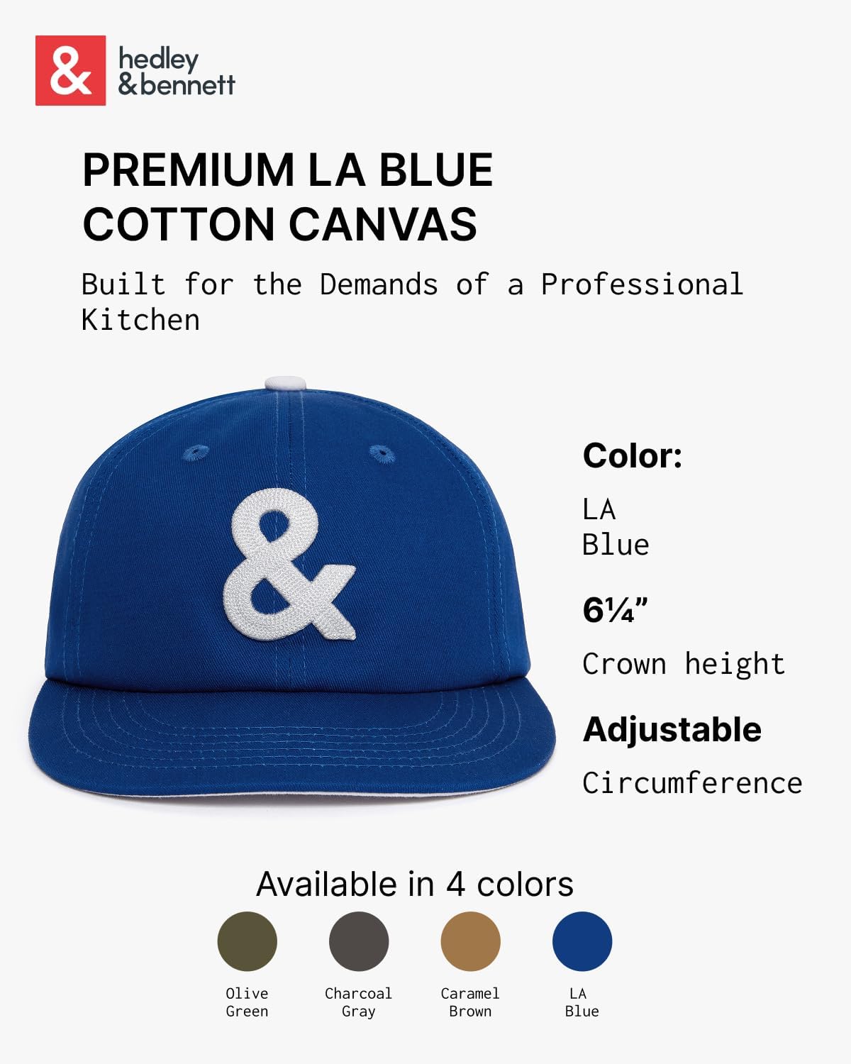 hedley & bennett Chef Hat - Premium Cotton Canvas Baseball Cap Design for Chefs & Home Cooks
