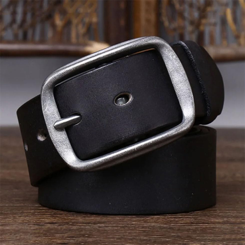 Men Solid Leather Stainless Steel Pin Buckle Belt 3.8cm Wide Belts Leather Belt Daily4