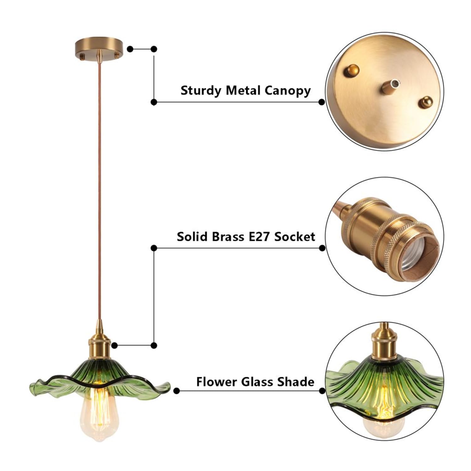 Set di 2 sospensioni in vetro industriale vintage lampada a sospensione E27 lampadario con paralume a forma di loto altezza regolabile plafoniere per cucina, sala da pranzo, camera da letto