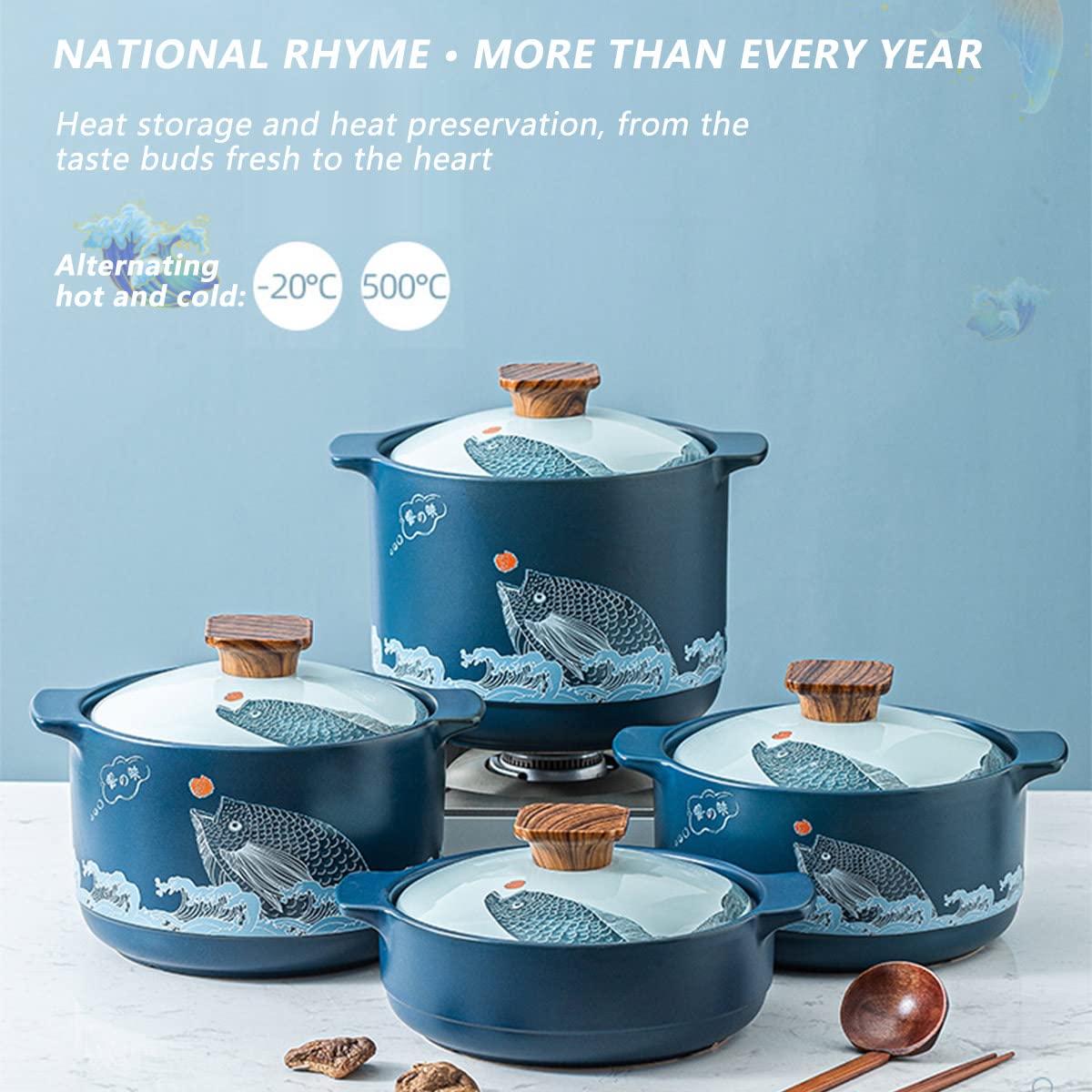 QWERTYUI Chinese Style Ceramic Saucepan Kitchen Utensils, Nourishing Soup Pot Heat Resistant Stew Pot for Dinner and Party, 4.5 L