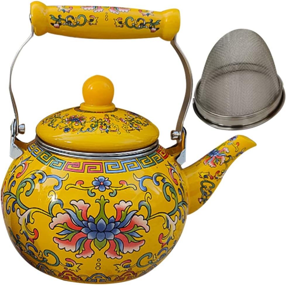 Healeved Enamel Tea Kettle with Ceramic Handle and Infuser 2.2L Water Kettle Coffee