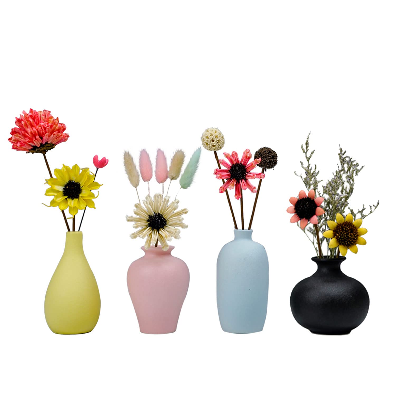 Ceramic Vases Set of 4,Modern Farmhouse Decorative Vases for Office Bedroom Living Room Shelves, Desks, Bookshelves, Dining Table Center Decor Small Vases (Multicolor A)
