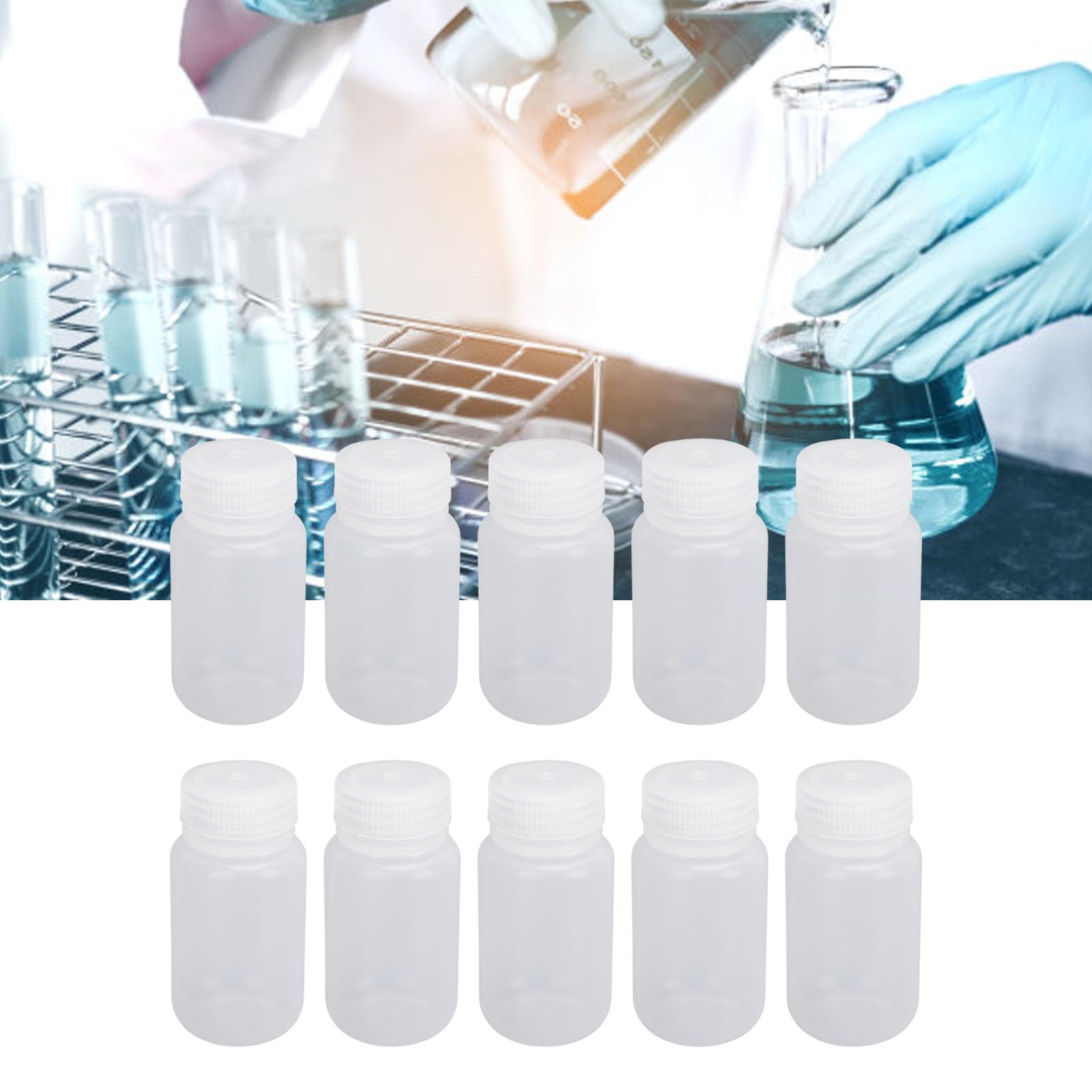 Aqur2020 10Pcs Plastic Reagent Bottle, Shatterproof PP, Wide Mouth for Lab Liquid Storage, Reusable Sample Container (15ml)