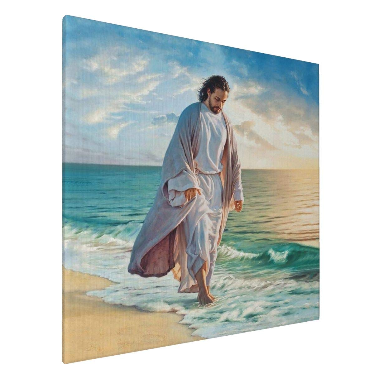 Gmamasim Home Canvas Wall Art Be Still My Soul Pictures Print Jesus Walking on the Beach Poster Decor for Living Room Bedroom Rustic Framed Large Size 20x20 Inches