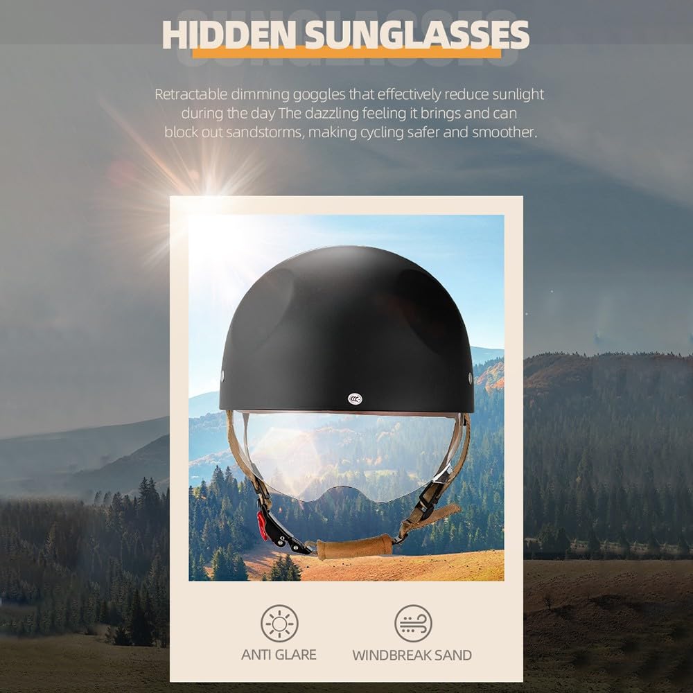 Vintage Motorrad halbhelm Baseball Cap mit ECE-Zulassung, Jet Helm Retro Halbschalenhelm mit Versenkbare Sonnenblende und Schnellverschluss Schnallen für Scooter Cruiser Motorrad