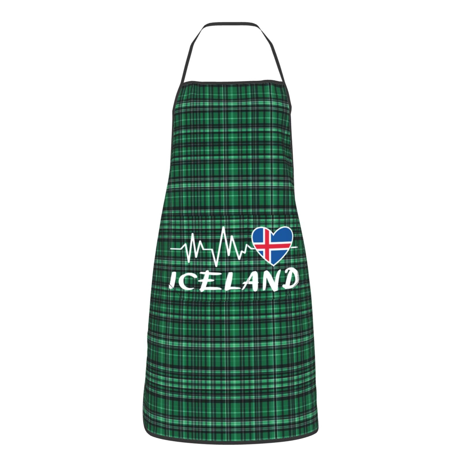 nopicsn Iceland Heartbeat Apron for cooking with Pockets Women Men Kitchen Chef Funny Aprons