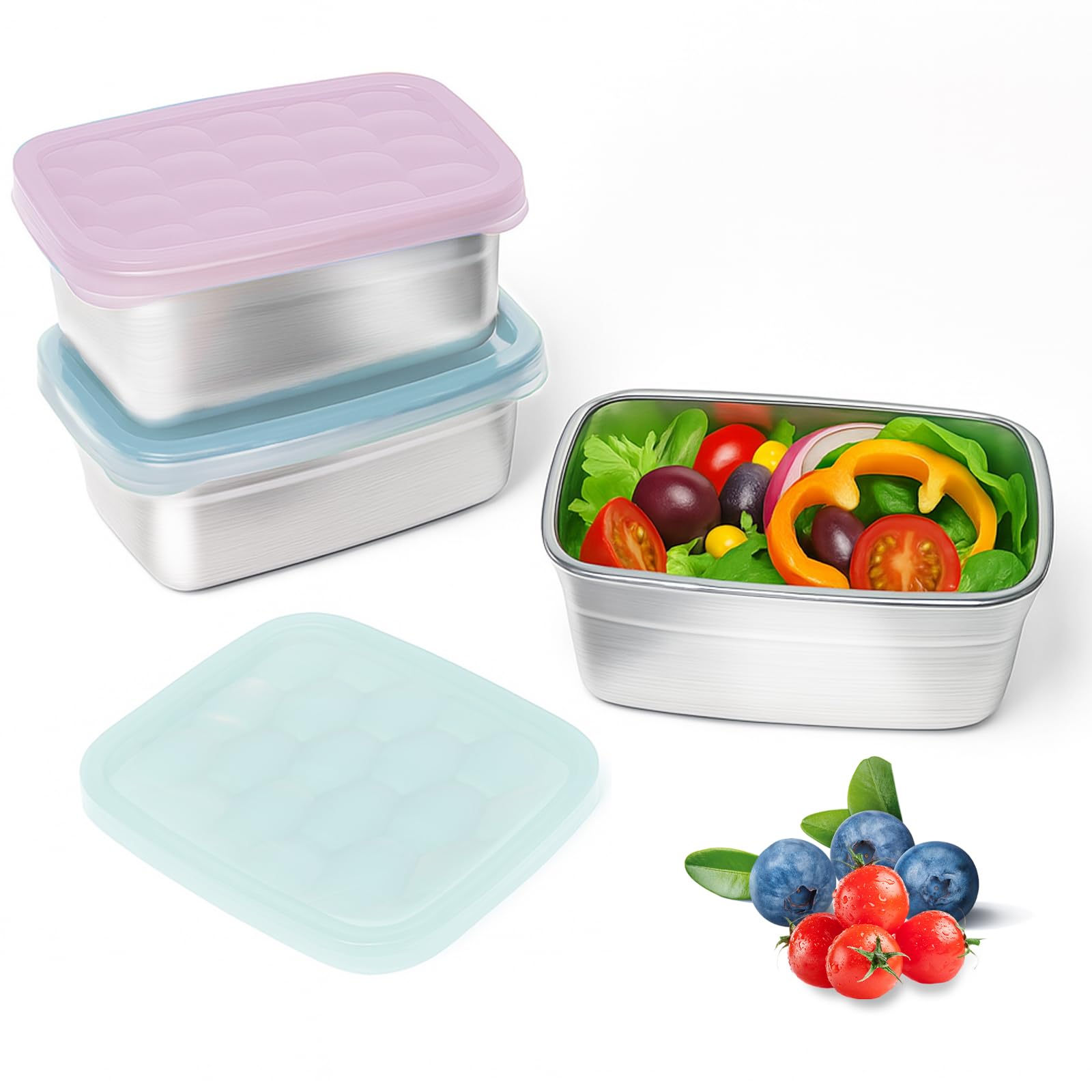 Tanjiae 3-Pack Stainless Steel Snack Containers (18oz)