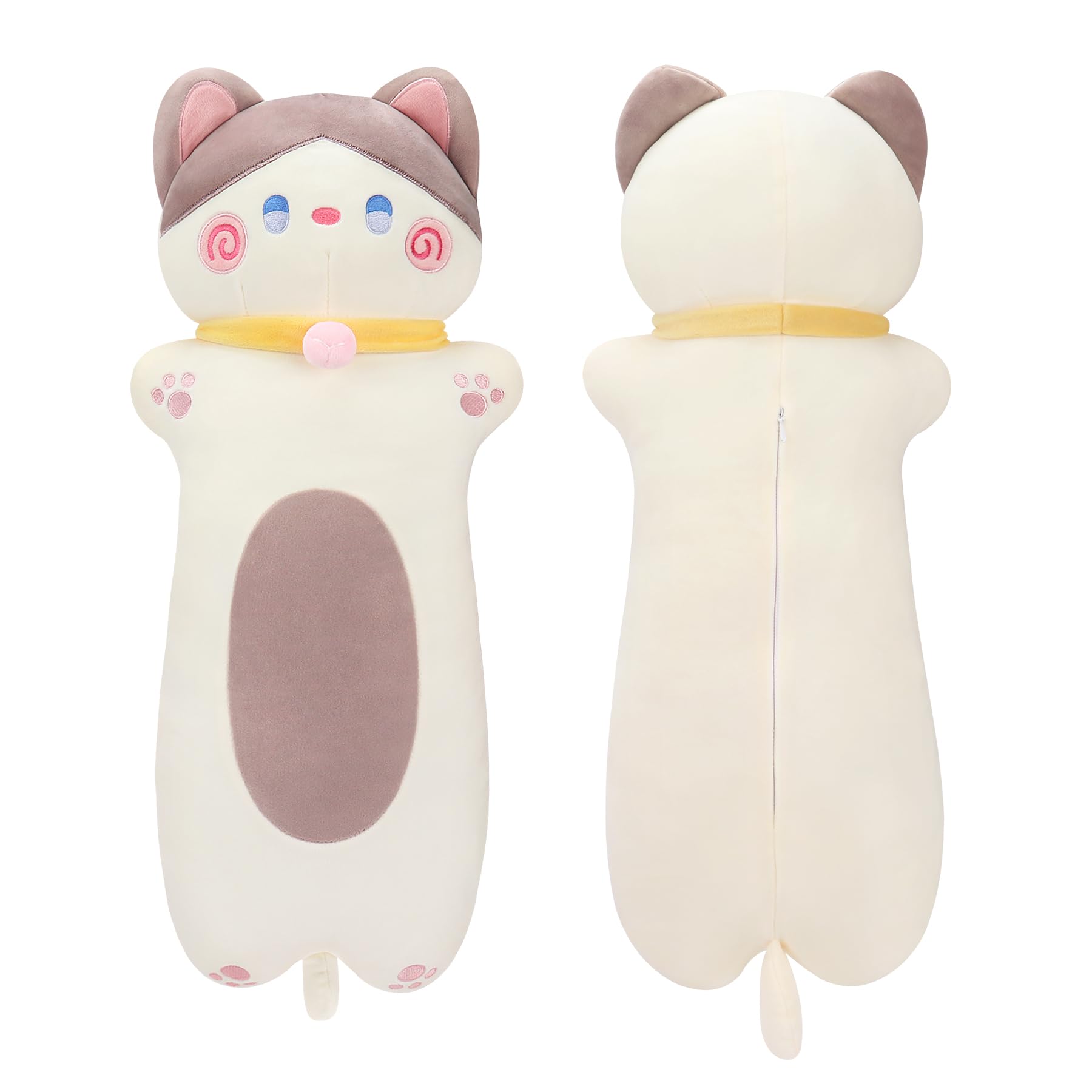 Long Creamy Cat Plush 27.5", Cute Cat Stuffed Animal, Cuddly Hugging Kitten Plushy, Super Soft Sleeping Body Pillow, Sweet Plush Toy Gift at Birthday Easter