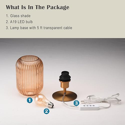 Miniatura 9 de Lámpara de mesa de cristal de mediados de siglo, lámpara de escritorio regulable, bombilla LED incluida, control táctil y puerto USB A+C, vidrio