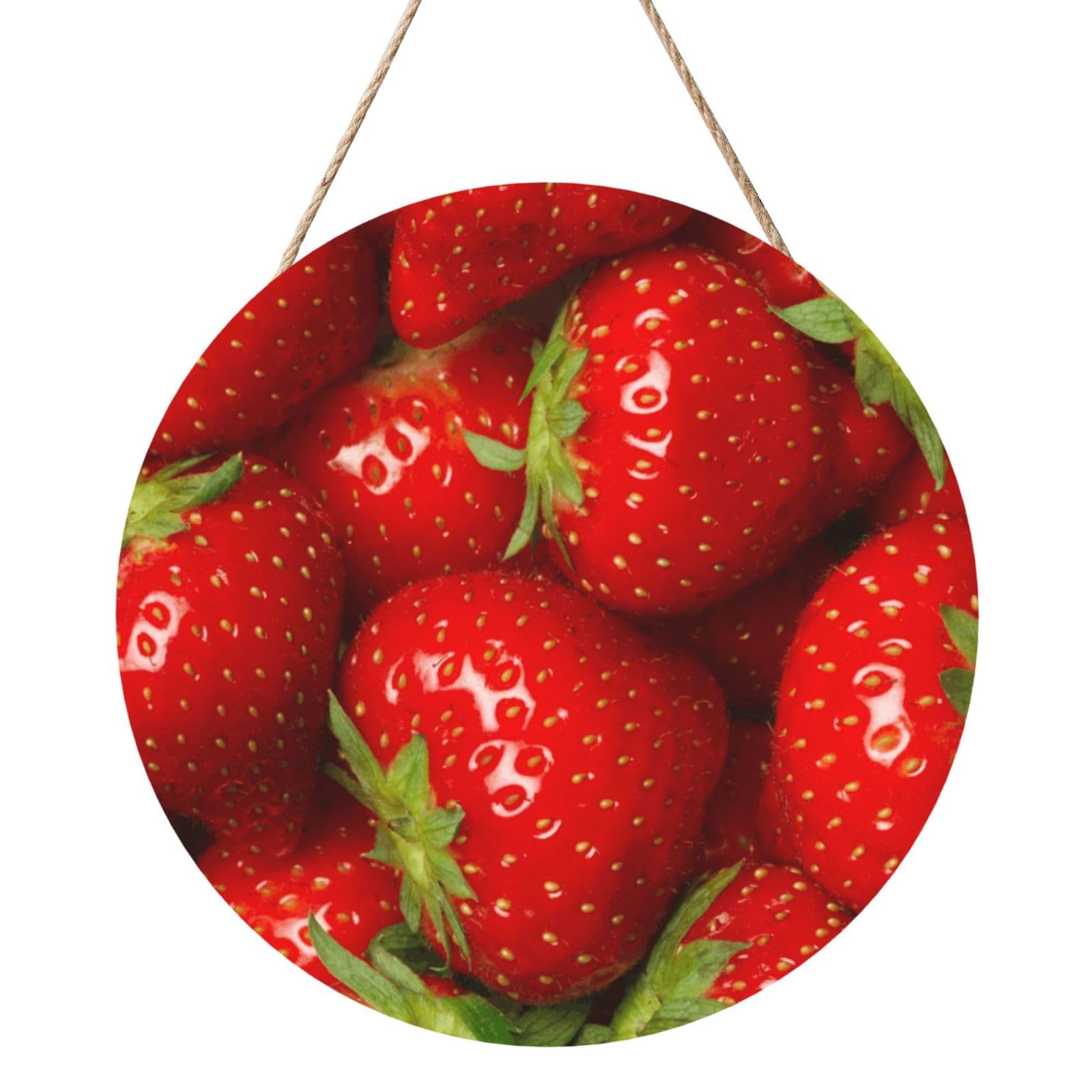 InOmak Red Strawberry Fruit, Round Wood Panel Painting 12 in, Wall Hanging Painting For Home