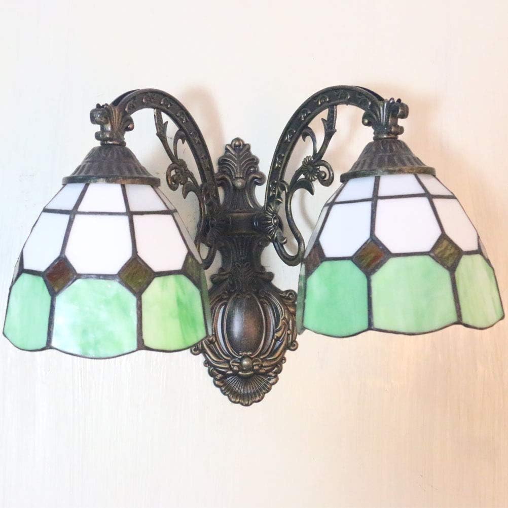 Tiffany Style Wall Light Sconces，Stained Glass Double Head Wall Lighting Fixtures ，Vintage LED Wall Lamps for Indoor Shop Bedroom Hallway