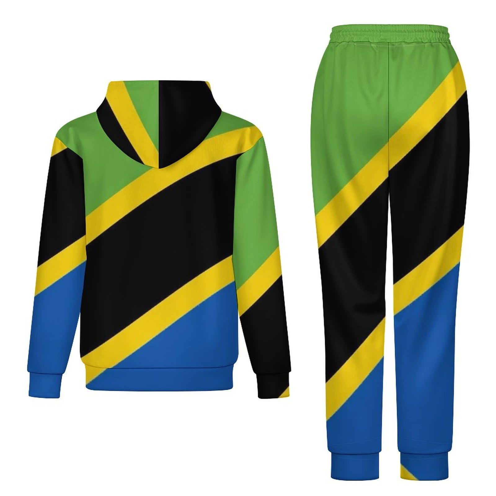 Uomo Donna 2 Pezzi Manica Lunga Tuta Set Plus Size Felpa Con Cappuccio E Pantaloni Jogger Con Coulisse Novità Repubblica Di Tanzania Bandiera Stampa Unisex Activewear