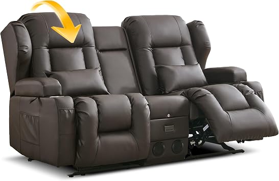 DRMBOOK Loveseat Rocker Recliner Sofa, Faux Leather Dual Reclining Couches with Console, Manual Reclinable Double Seat 2 Person Recliner, Movie Seating for Travel Trailers Living Room PU Brown