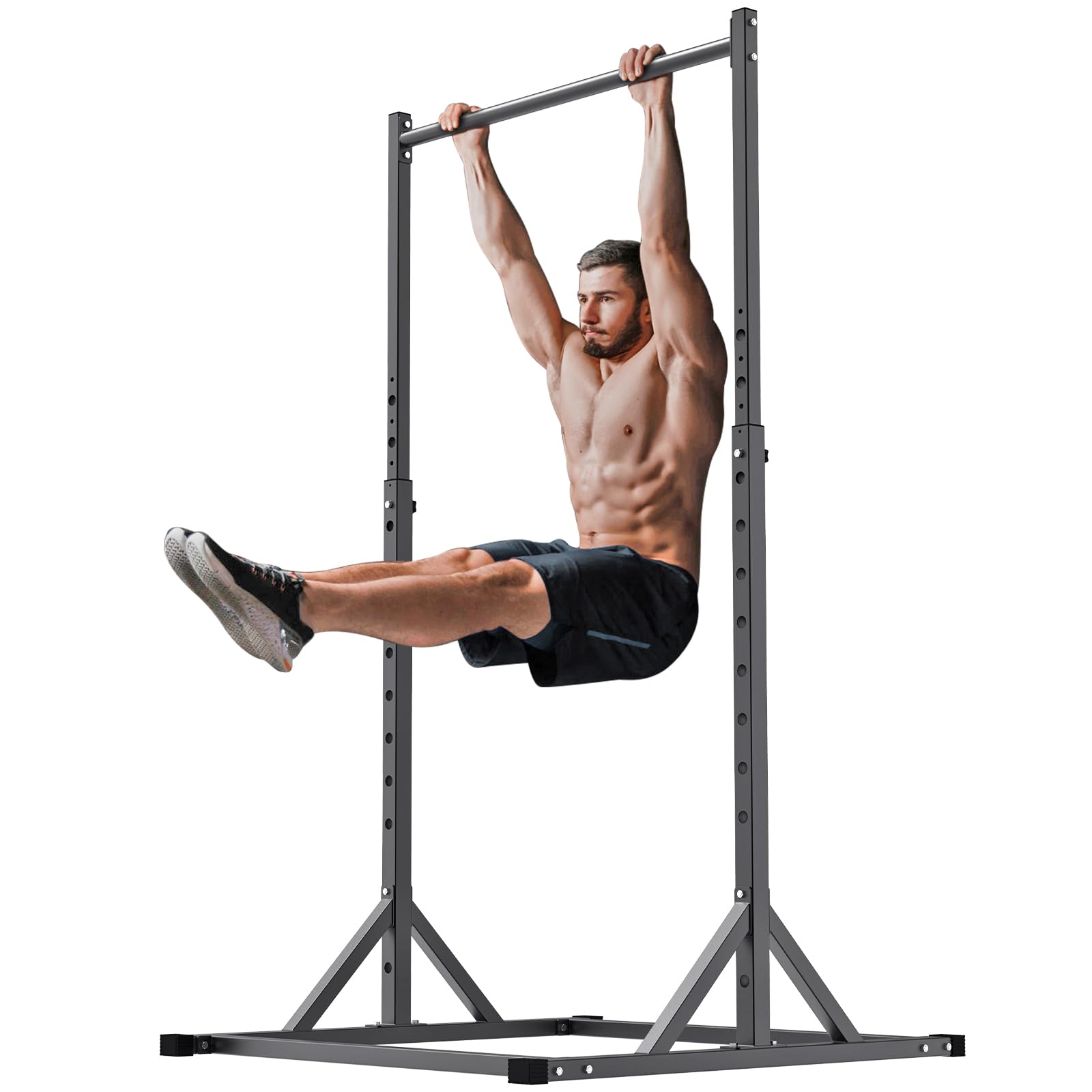 SELEWARE Adjustable Pull Up Station, Multifunction Dip Station and Multi-Grip Handles, Fully Welded, 500 lbs Capacity, Home Gym Equipment