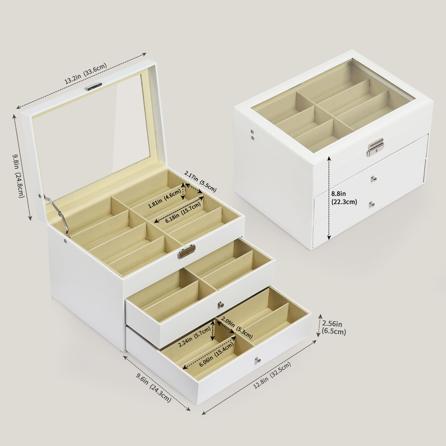 AUTOARK Organizer per occhiali da vista e da sole,in pelle,con serratura,24 pezzi,Bianco,AW-172