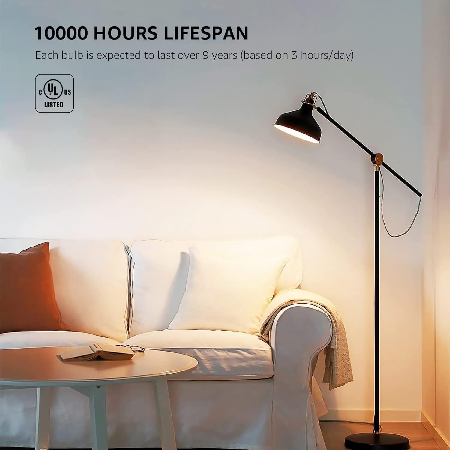 A pack of five Lepro A19 LED bulbs emitting a soft, warm white light.