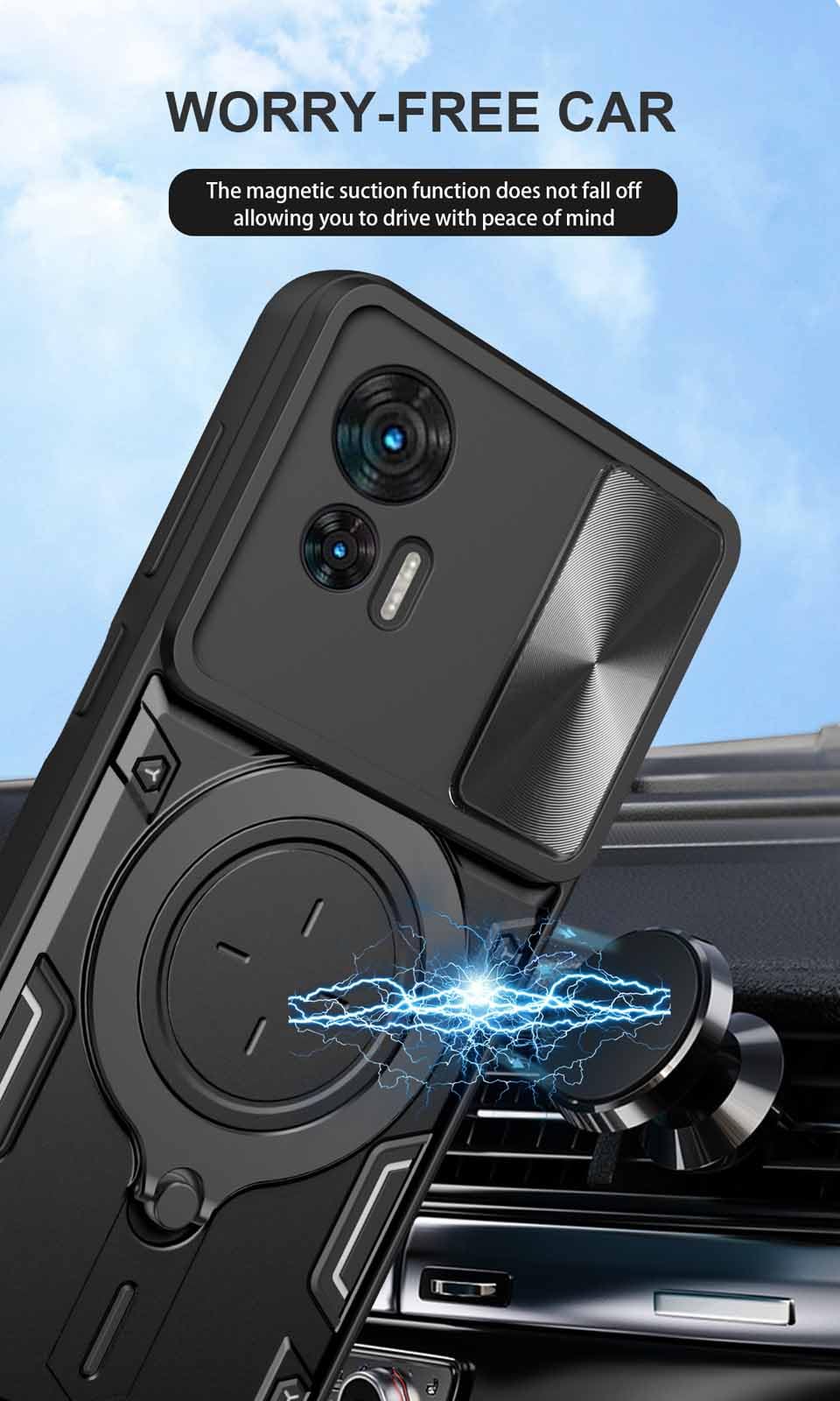 HAOYE Cover per Motorola Moto Edge 30 Neo / 30 Lite con Porta Anelli Invisibile, Custodia con Copertura della Fotocamera Scorrevole, PC e Silicone TPU Case, Blu