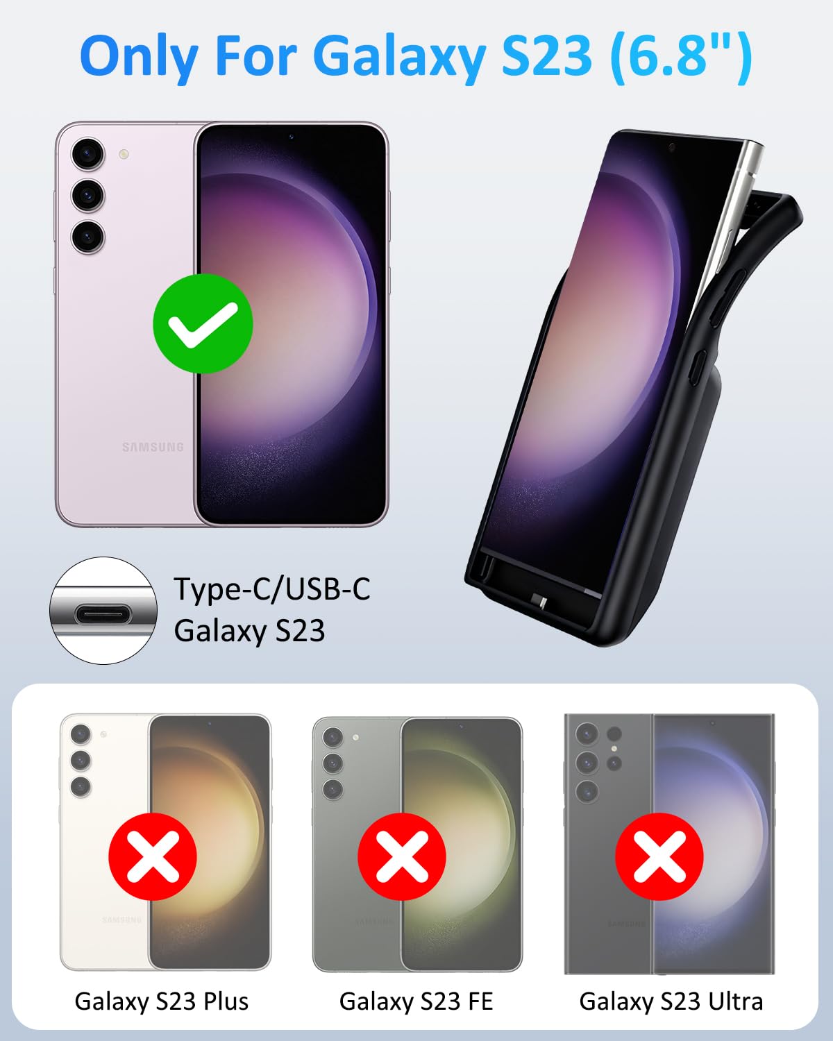 Akkuhülle für Samsung Galaxy S23 (15000mAh),GAN-Technologie Tragbares Ladegerät Ultradünn Erweiterter Akku Hülle Telefonladegerät,Große Kapazität Schutzhülle mit Ladefunktion für Galaxy S23