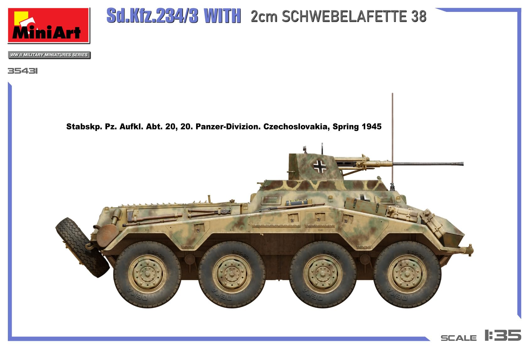 Miniart 35431 1:35 DT. SD.Kfz.234/3 2cm Lafette 38 - reproducción Fiel, modelismo, Kit de plástico, Manualidades, Hobby, Pegar, maquetas, Montar