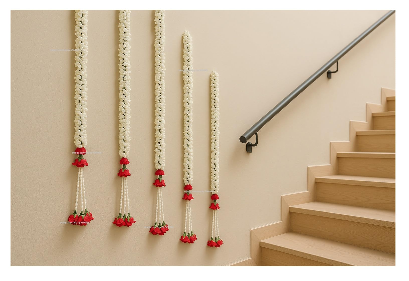 Artificial Jasmine Buds & Clustered Rose Strings (Off White, Pack of 6,2.5 ft Each) (Off White, 6)