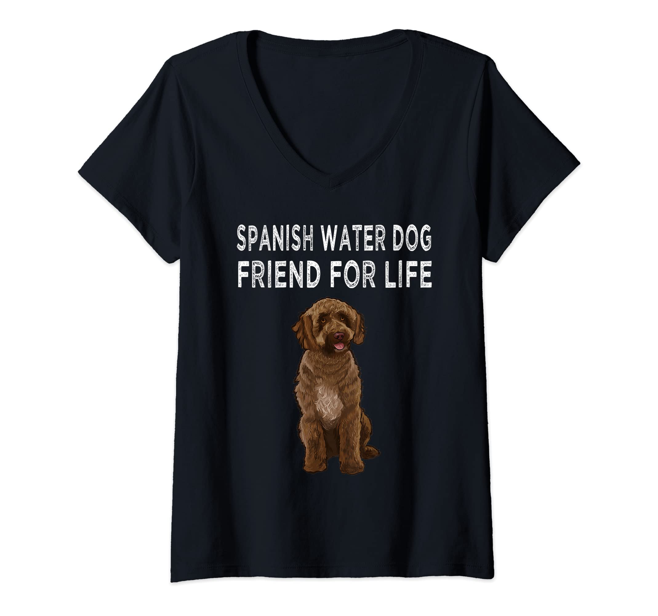 Womens Spanish Water Dog Friend For Life Dog Friendship V-Neck T-Shirt, Black