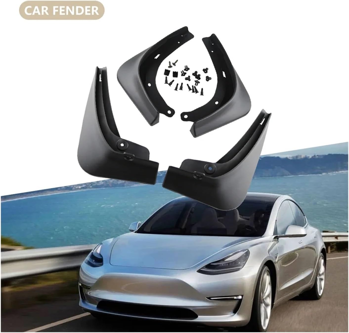 Car Mud Flaps Splash Guards Compatible with Tesla Model 3 2016-2023 Front and Rear Wheel Fenders No Drilling Fender Accessories