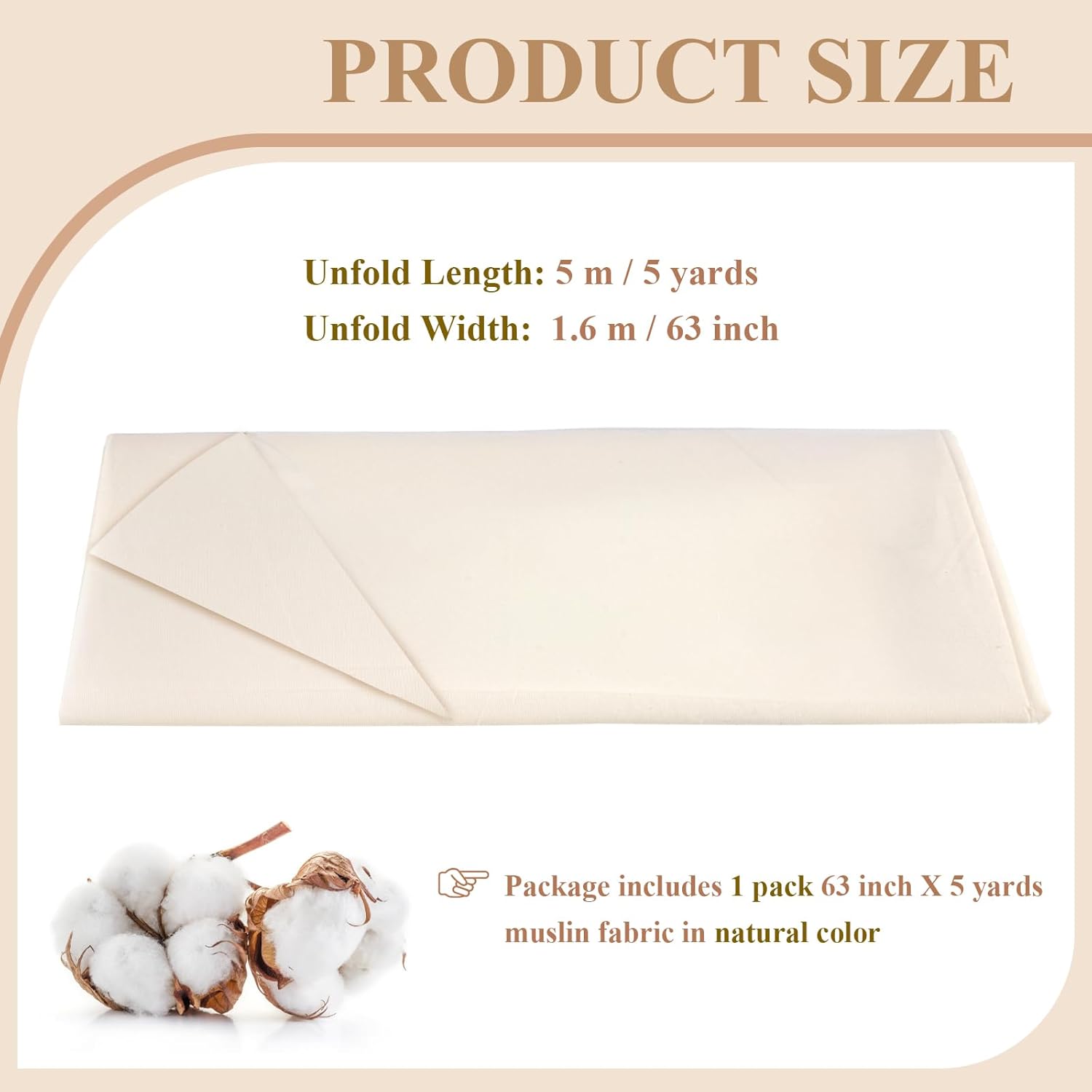PEASUG 100% Cotton Muslin Fabric, 63 Inch X 5 Yards Unbleached Muslin Linen Fabric by The Yard, Medium Weight Draping Fabrics Suitable for Sewing Embroidery, Garments, Crafts Material-Natural 5 Yards Natural Unbleached