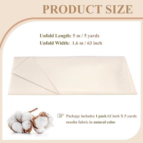 Miniatura 2 de PEASUG The Yard - Tela de muselina 100% algodón, 63 pulgadas x 5 yardas, tela de lino de muselina sin blanquear, telas drapeadas de peso medio