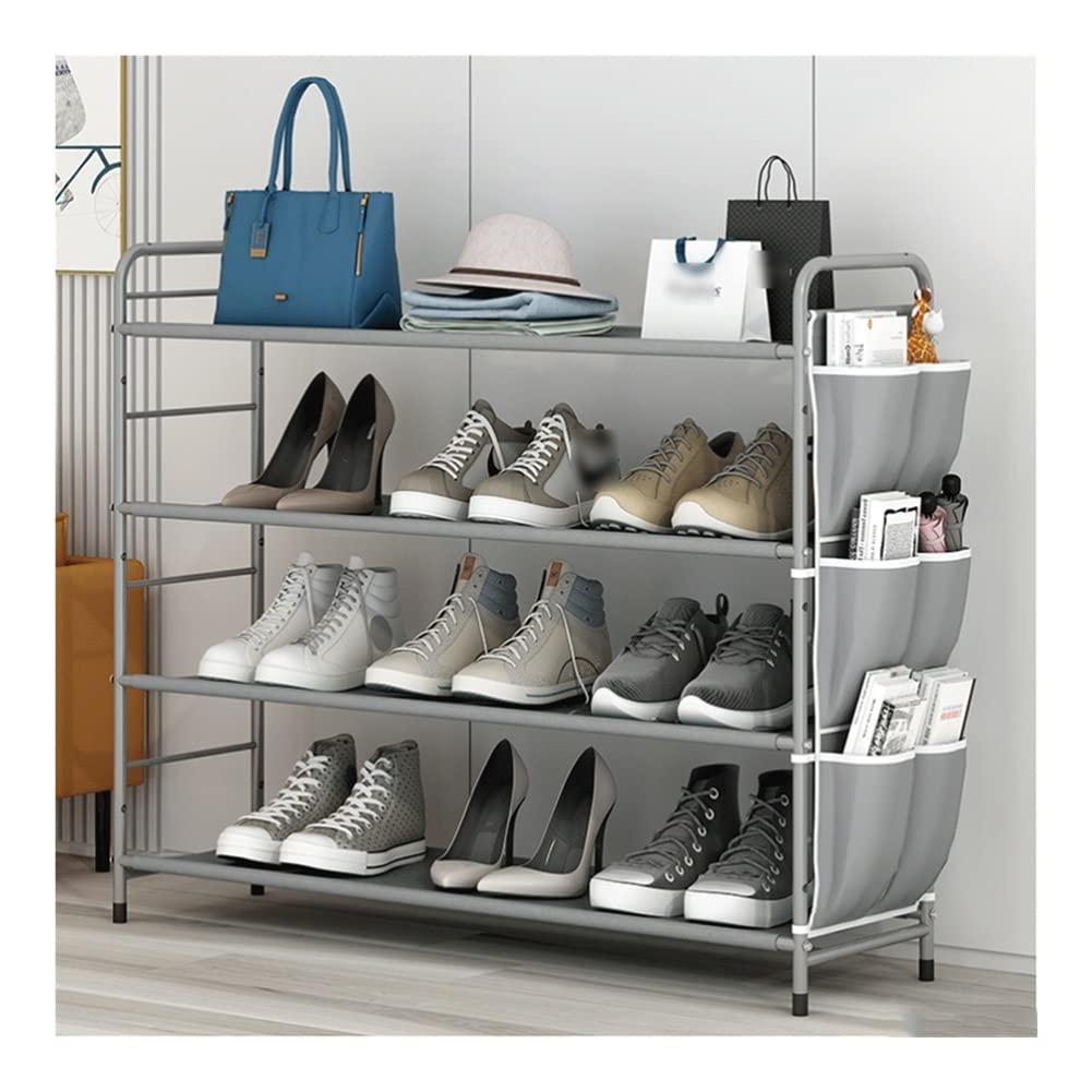 Schuhregal, einfaches Schuhregal, 4-stöckiges Schuhregal, Stoff-Schuhregal, Aufbewahrung, Organizer, Metall, freistehende Schuhregale mit Hängetaschen, DIY stapelbares Schuhregal, Schuhregal Organizer