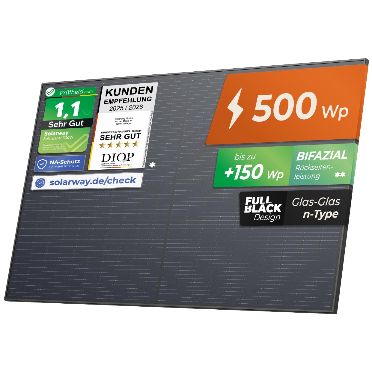 NAKA Solarmodul 500 W JAM60D41-500/LB Vollschwarz 1953 mm x 1134 mm x 30 mm 27,3 kg 1x Solarpanel 0% MwSt.