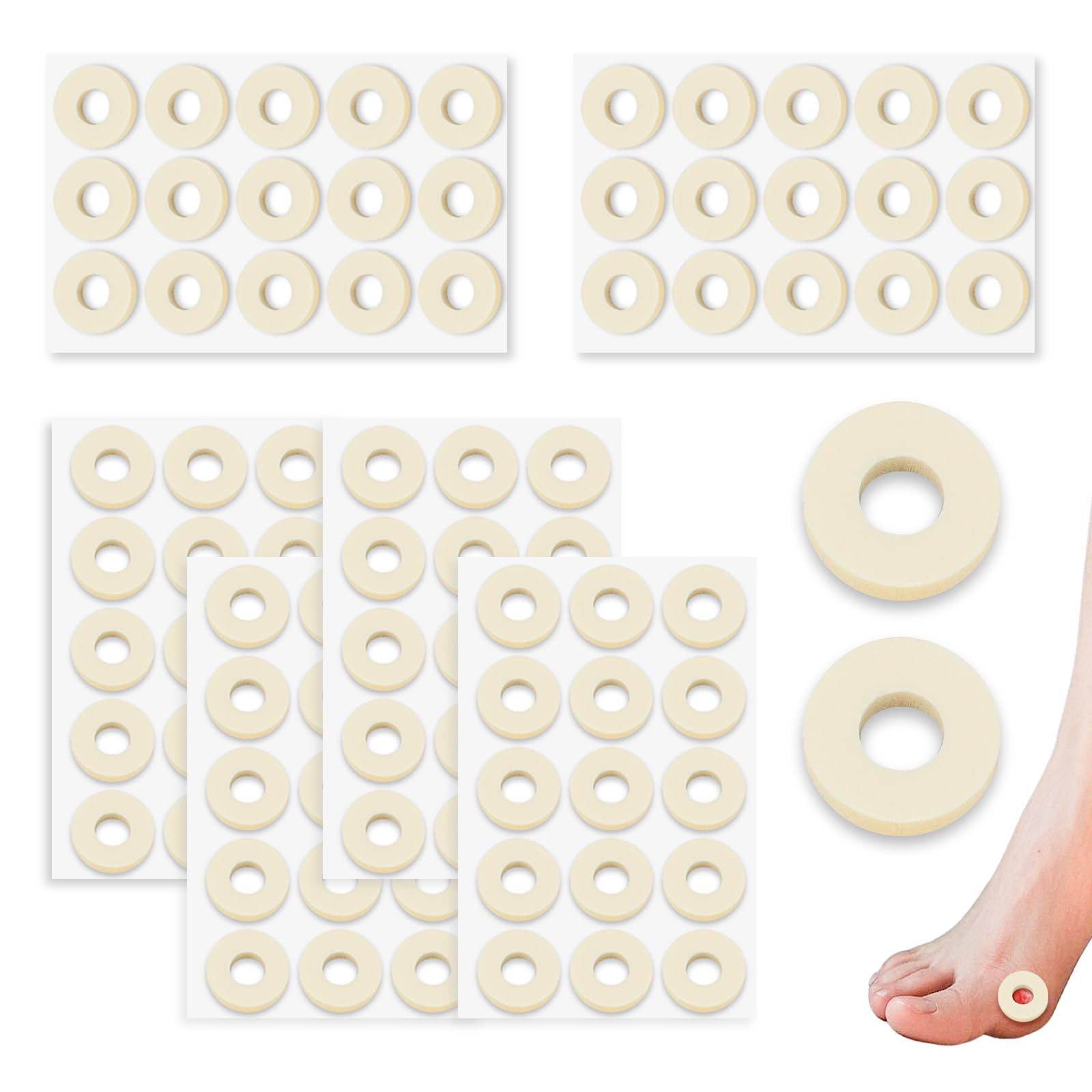 90 Pcs Corn Cushions for Toes and Feet, Round Shapes Self-Stick Adhesive Latex Foam Pads, Corns, Blisters and Feet From Pressure and Friction, Callus