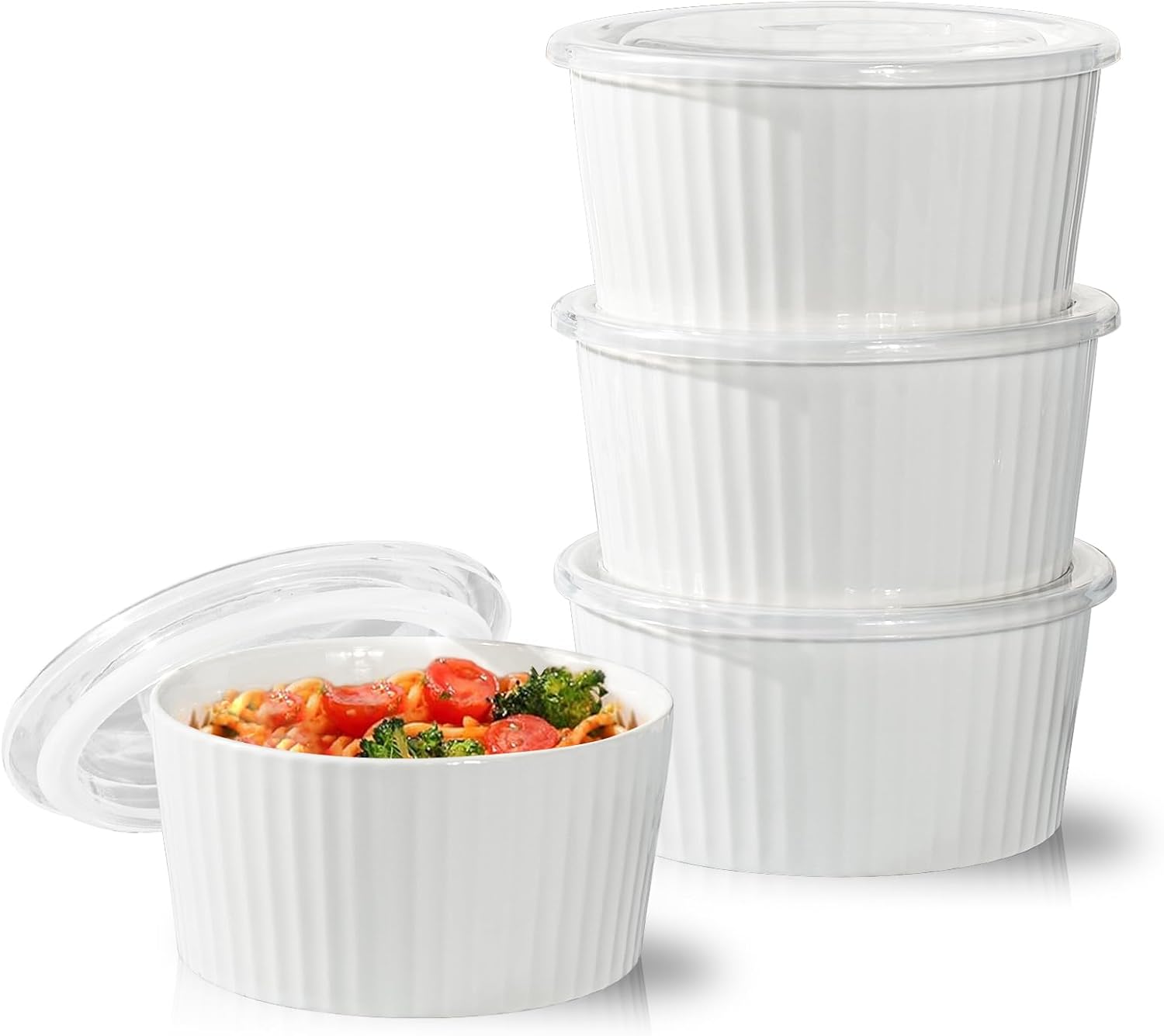 Ceramic Bowl with Lid - Microwave Soup Bowls with Lids Serving Bowls Ceramic Food Storage Containers 28 Oz Set of 4 for Kitchen, Lunch, Picnic, Salad, Pasta, Cereal, Microwave Dishwasher Safe