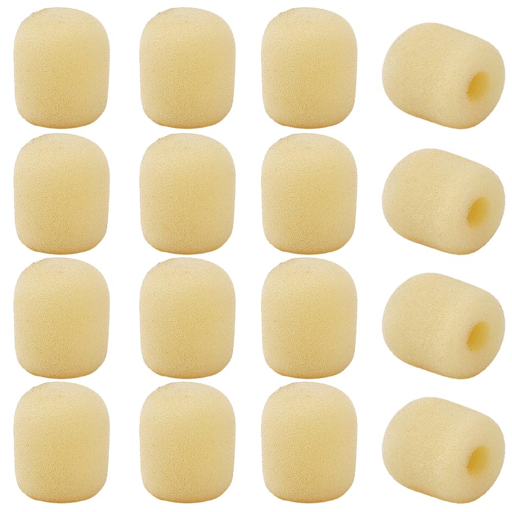 CREATCABIN 20Pcs Headset Mic Covers Foam Microphone Wind Cover Small Mini Sponge Antique White Oval Soft Foam Mike Windscreen Lapel Shield Protective Sleeves for Variety Headset Microphone DIY Making
