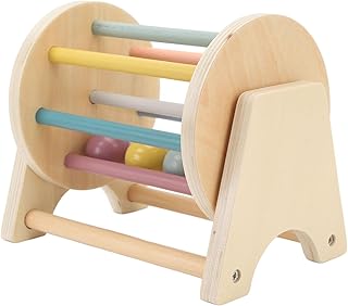 Wooden Rattle Rolling Drum,Wooden Rattle Rolling Drum Logic Thinking Hand Eye Coordination Safe Wood Cylinder Rolling Drum for Toddler Wooden Rattle