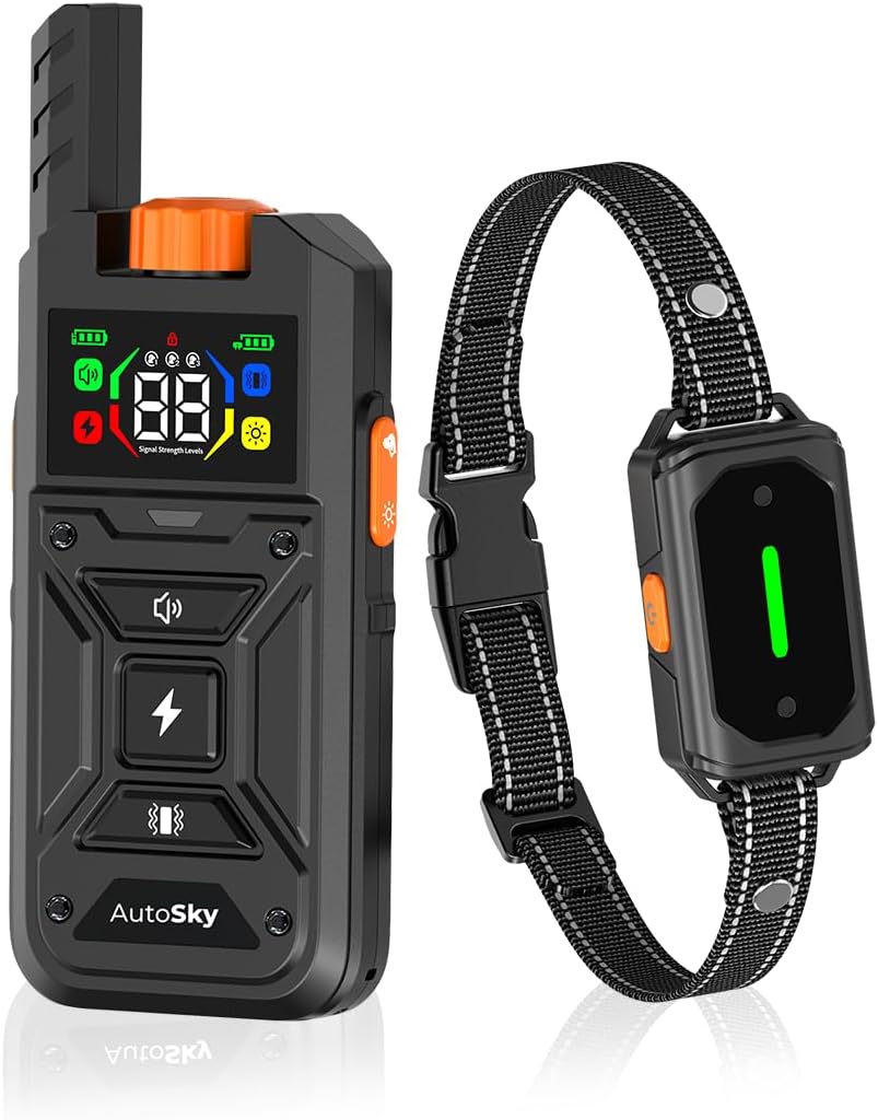AutoSky Remote Controlled Anti-Bark Collar – Training Collar with Remote Waterproof with Training Modes, Rechargeable E-Collar for All Breeds