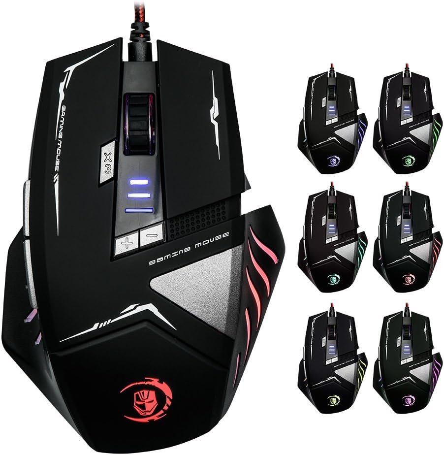 ZODIC Gaming Mouse USB Wired Gaming Mice with 2500DPI Sensor Comfortable Grip Multi Colors LED Lights and 8 Customizable Buttons