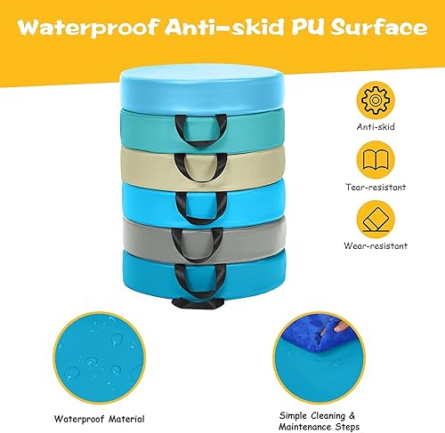 Miniatura 5 de Gotoplay - Cojines de suelo para niños con asa, 6 cojines redondos flexibles de 15 pulgadas, asientos de espuma suave de 3 pulgadas de grosor para