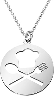 Chef Charm Necklace Chef Hat Spoon Fork Round Pendant Necklace Chef Jewelry Cooking Theme Jewelry Gift for Chef Cooking Mama Cooking Lover Culinary Student