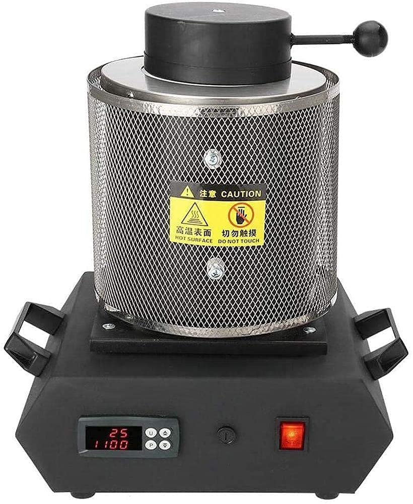 FAXIOAWA Forno per Fusione dell'oro, Forno di Fusione Elettrico Digitale 1150 ℃/2102 ℃ con crogiolo di Grafite, pinze per crogiolo Fusione Riciclaggio Raffinazione rottami, 3KG (1kg)