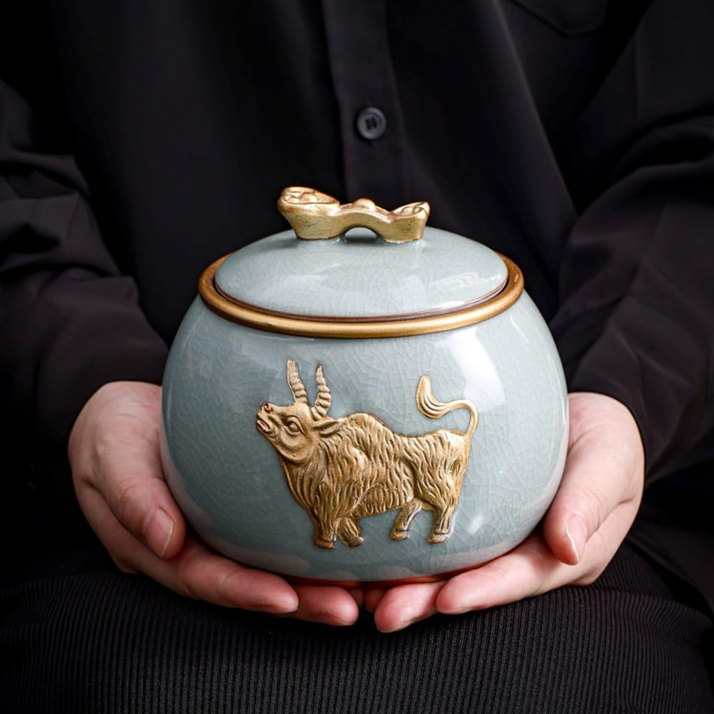 CMBSSTFC Puszki na herbatę Ceramiczne puszki na herbatę, Puszki malowane złotem, Zamknięte puszki odporne na wilgoć, Puszki do przechowywania herbaty w gospodarstwie domowym Puszka na herbatę