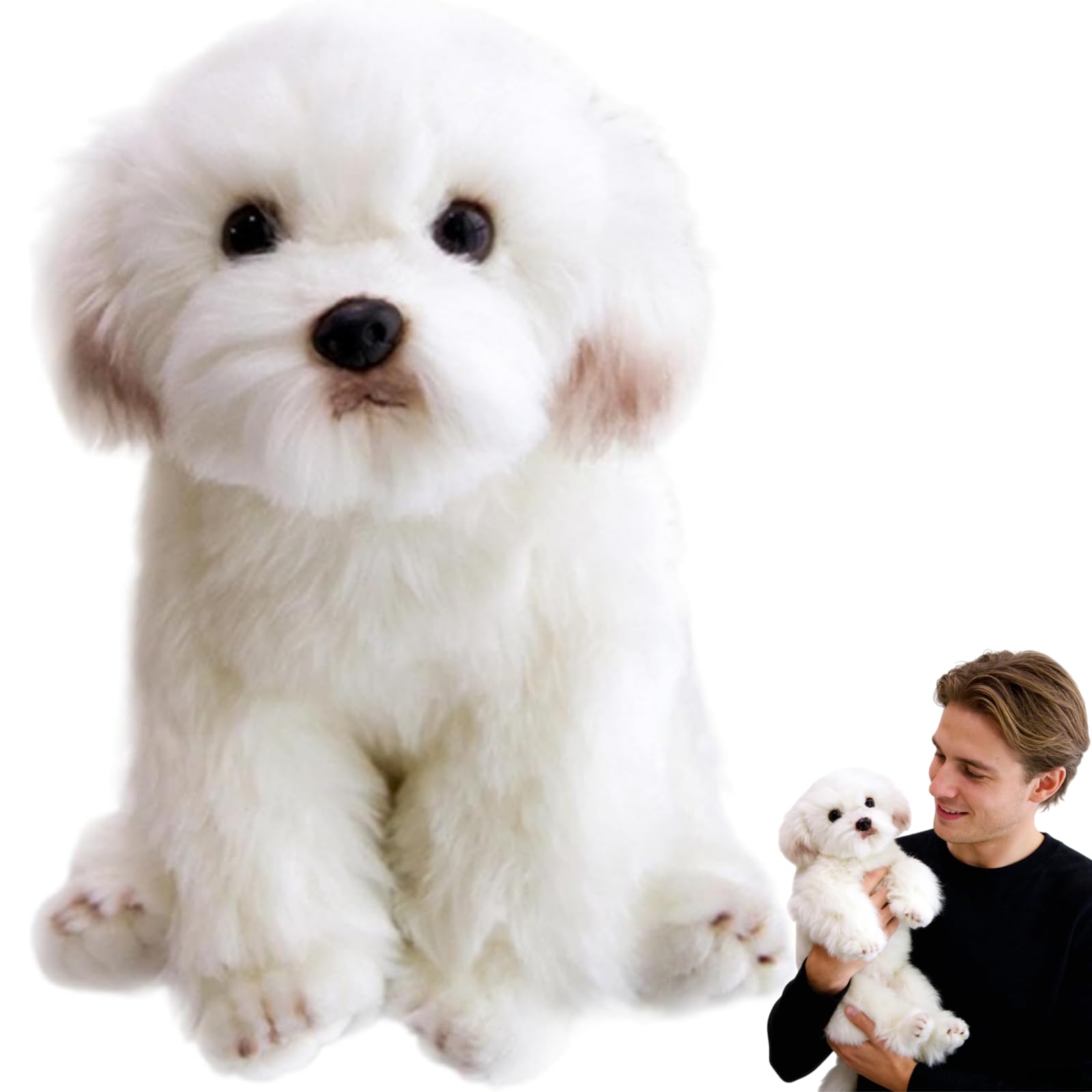 JORCEDI maltese plush dog soft toy stuffed puppy realistic dog teddy white cuddly puppy toy kids gift lifelike dog stuffed animal fluffy puppy present girls boys nursery decor (White,28CM)