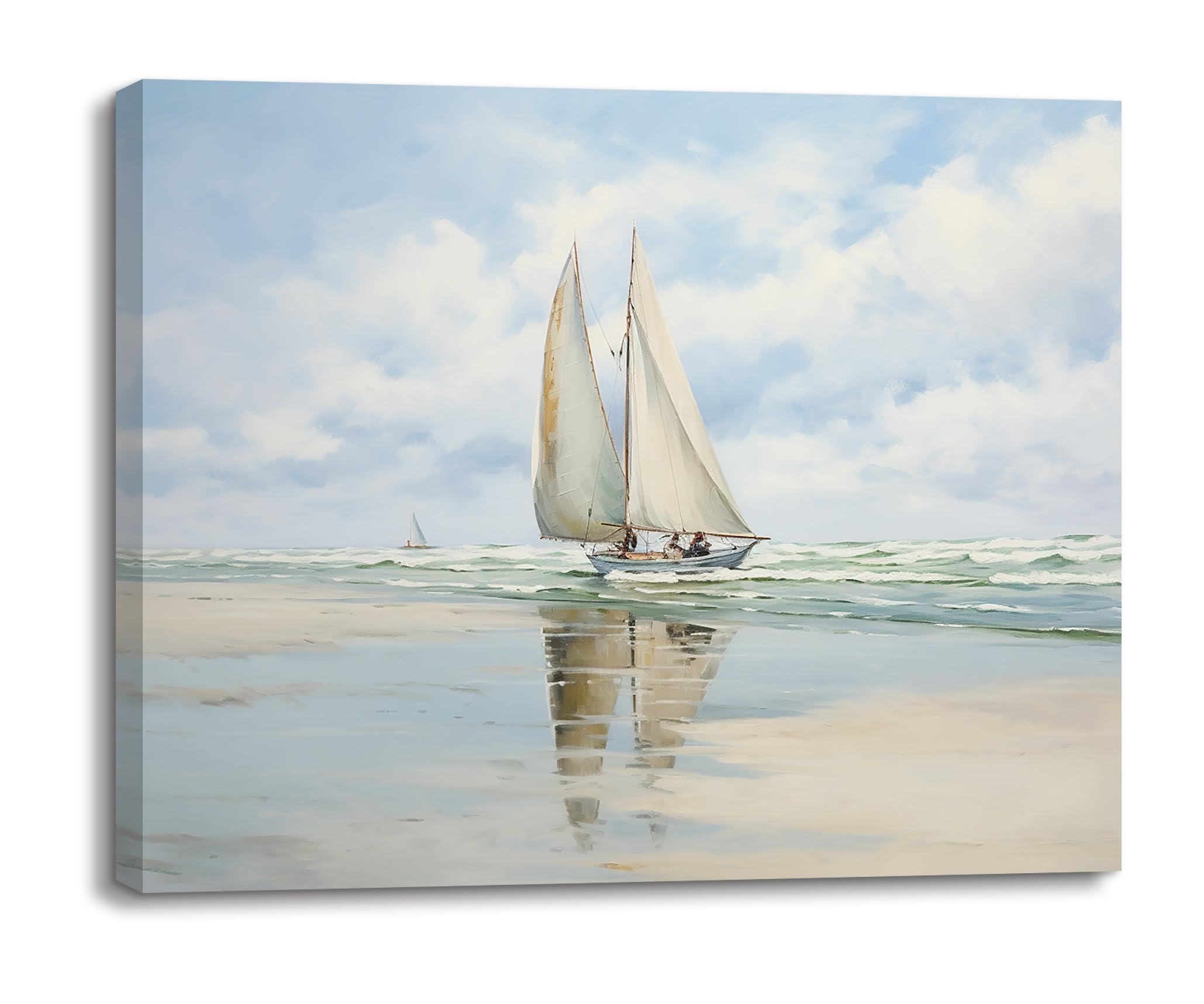 Piy Painting Canvas Print of Seascape, Sailboat at sea Oil Painting Replica, Canvas Wall Art Framed