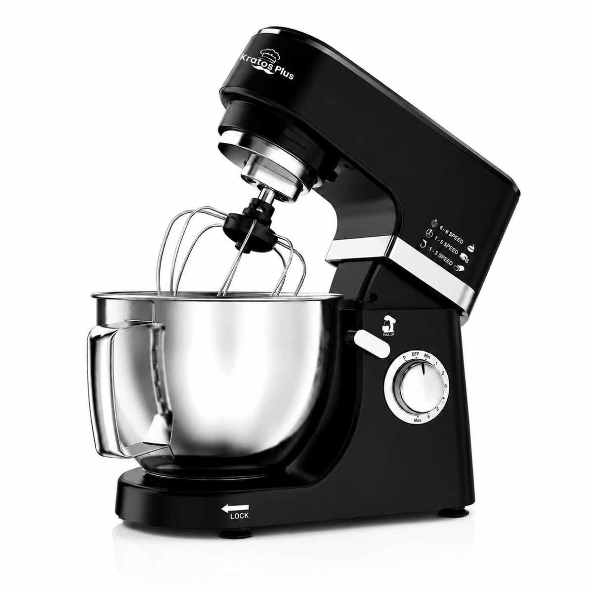 INALSA Stand Mixer 1200W|Pure Copper Motor|5.3L SS Bowl With Splash Guard|Metal Gears for Extra Durability|Accessories Included|Dishwasher Safe|Baking,Cake Mixer,Kneading-Kratos Plus (Black)-image-46