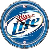 Miller Lite Chrome Double Ring Neon Clock, 14"