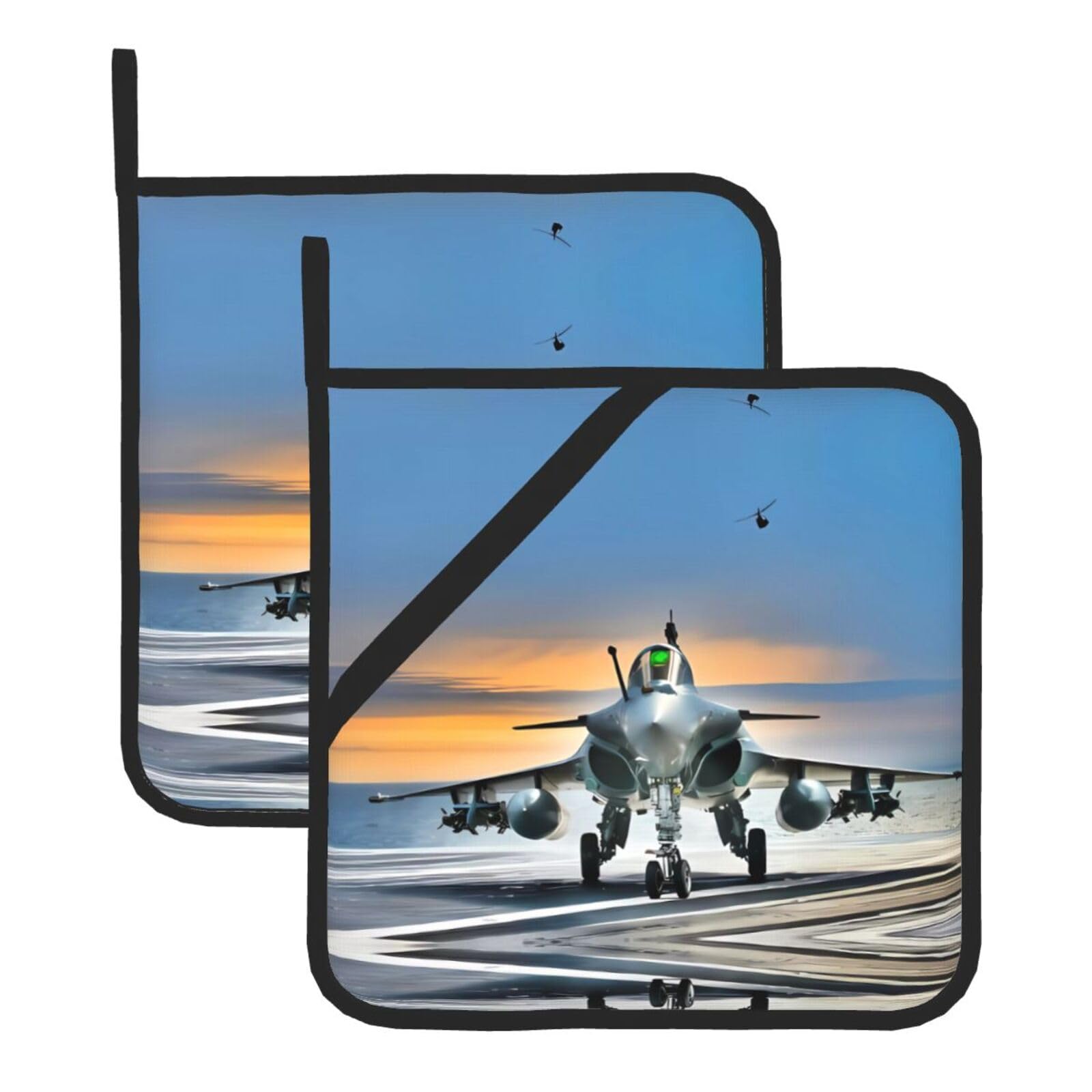 WHJSSF Airplane Prints Square Hot Pads for Kitchen Counter - Waterproof Trivets with Hanging Loop, Thick Pot Covers for Serving, Oven & BBQ - Set of 2 (1 with Pocket)